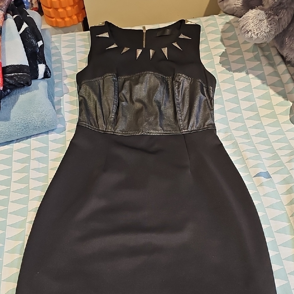 Black Sleeveless Faux-Leather Accent Dress